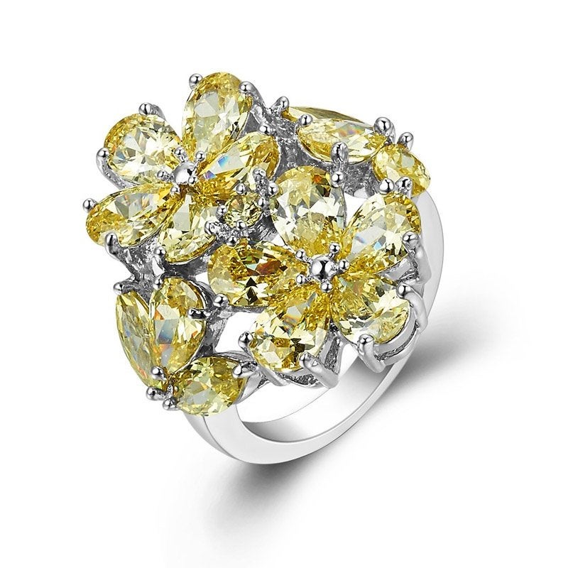 Zilver gerodineerde ring citrien kleur Swarovski elementen, Met kristal, Overige materialen, Verzenden, Nieuw