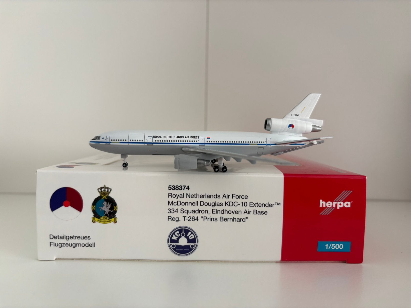 Herpa 538374 Royal Netherlands Air Force MD KDC-10 1:500, Verzamelen, Ophalen of Verzenden, Zo goed als nieuw, Schaalmodel