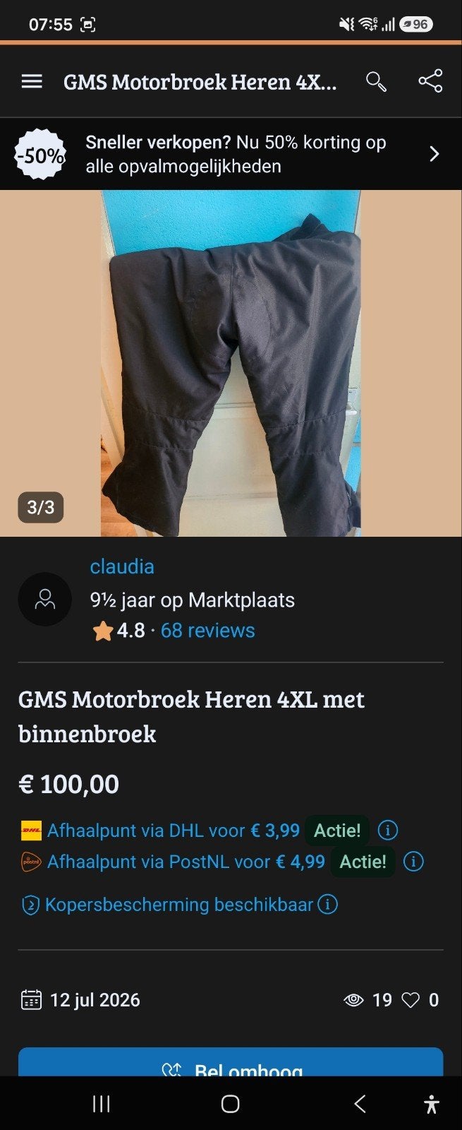 GMS Motorbroek Heren 4XL met binnenbroek, Ophalen of Verzenden