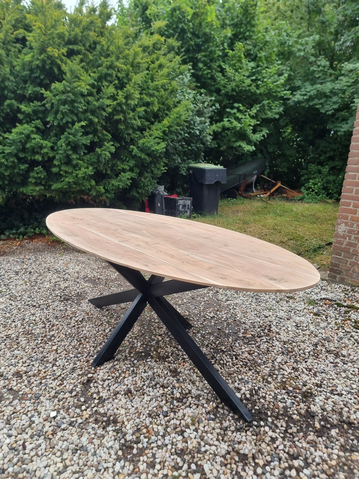 Elegante ovale massief teakhouten tafel, Huis en Inrichting, Tafels | Eettafels, Ophalen, Ovaal, 200 cm of meer, 100 tot 150 cm