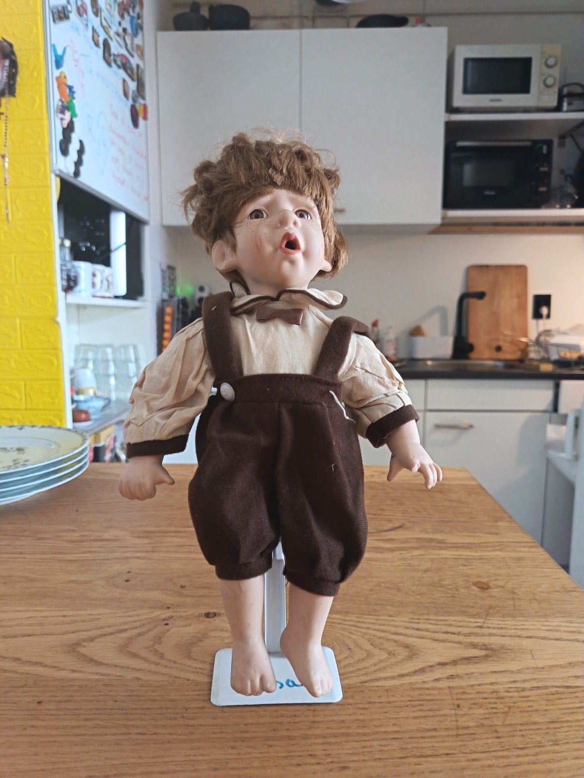 Vintage porseleinen pop jongen met sproetjes, Ophalen of Verzenden, Gebruikt, Pop