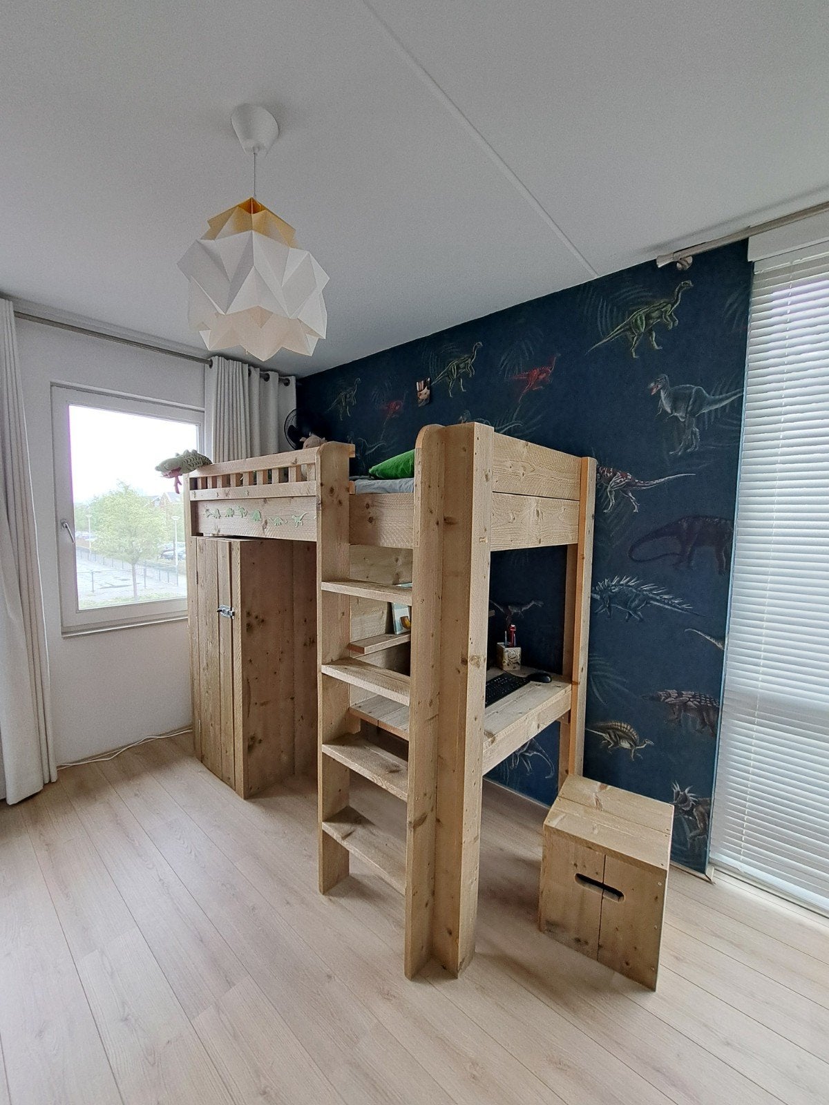 Steiger houten hoogslaper + bureau + kledingkast, Ophalen, Zo goed als nieuw, Hoogslaper