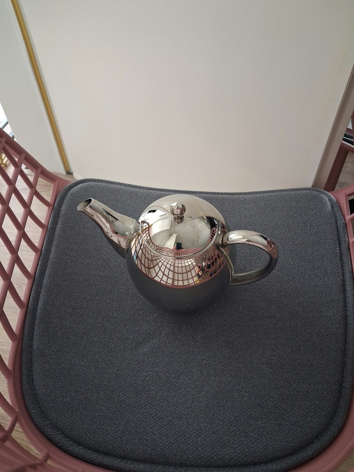 Dubbelwandige theepot 1 liter - RVS, Gebruikt, Zilver, Metaal, Ophalen