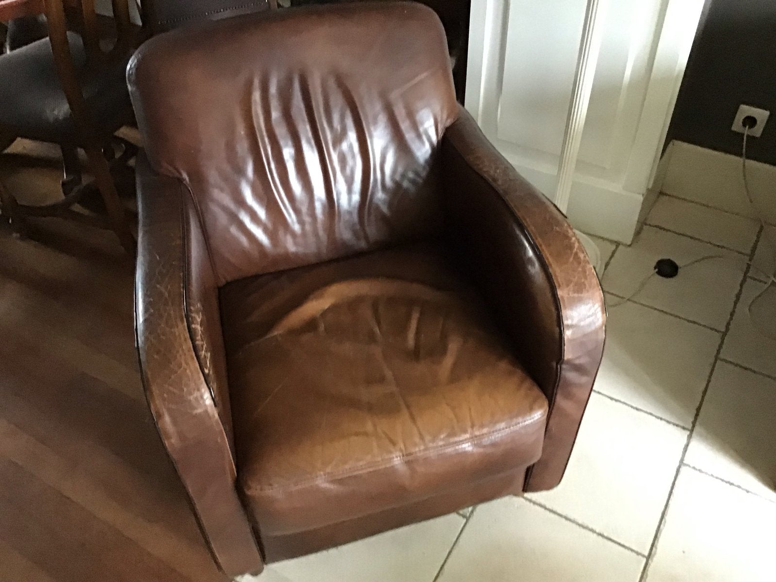 Comfortabele leren fauteuil - Gebruikt Vintage, Ophalen of Verzenden, Gebruikt, Leer, 75 tot 100 cm