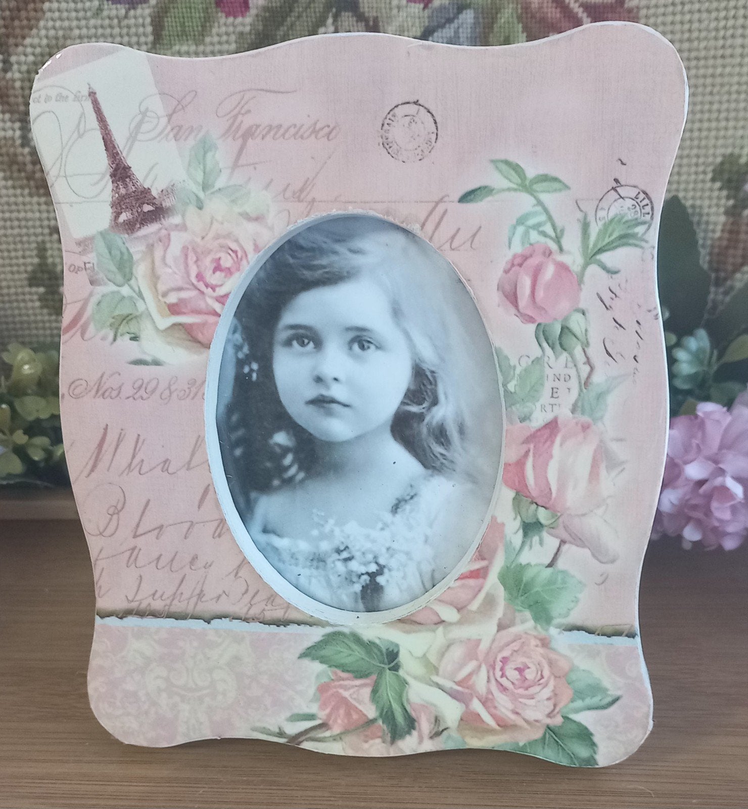 Leuke romantische fotolijst, roze rozen, Parijs, kunststof, Ophalen of Verzenden, Kunststof, Roze, Fotolijst
