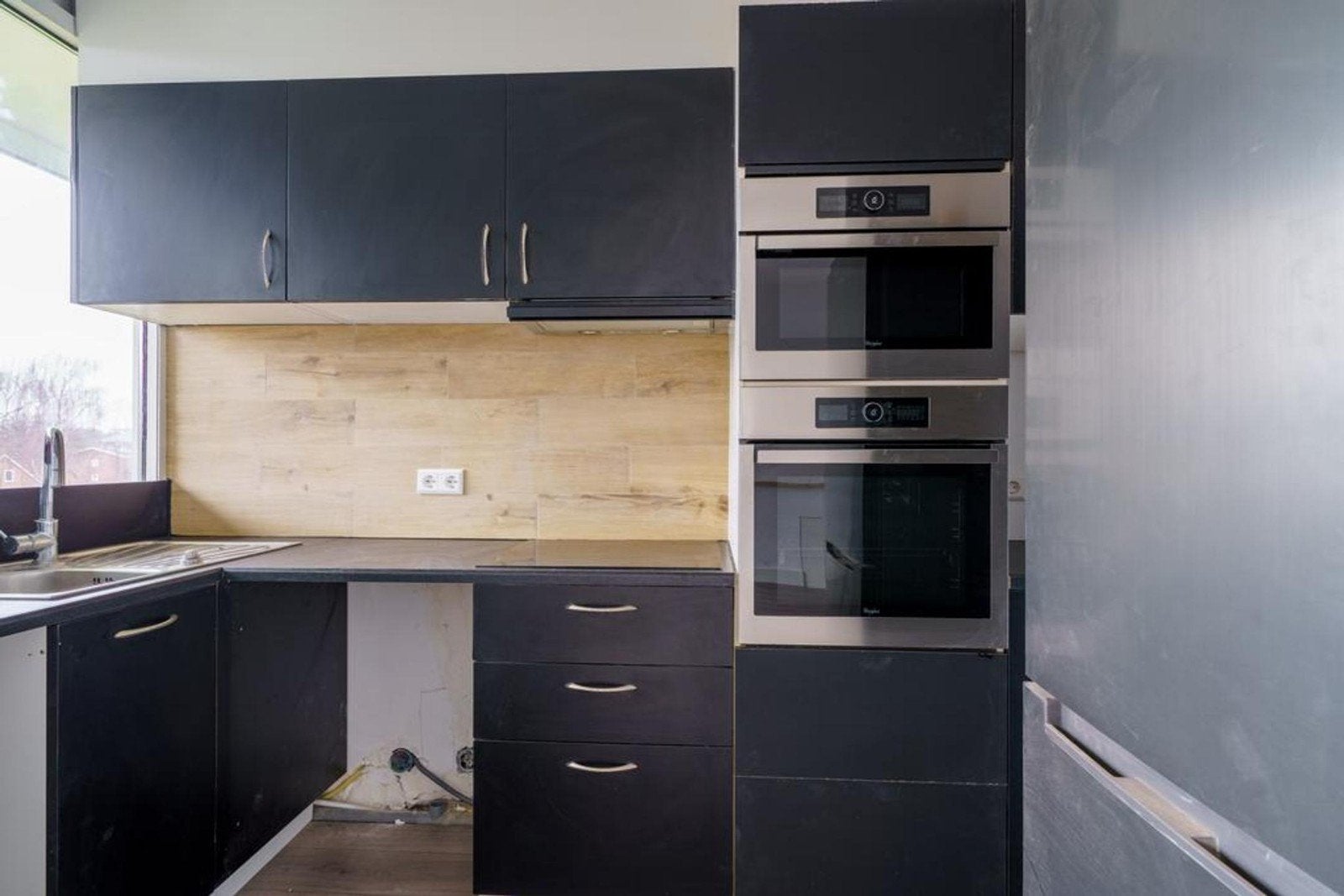 Complete keuken met oven en magnetron, incl. apparatuur, Huis en Inrichting, Keuken | Complete keukens, Ophalen, Gebruikt, Zwart