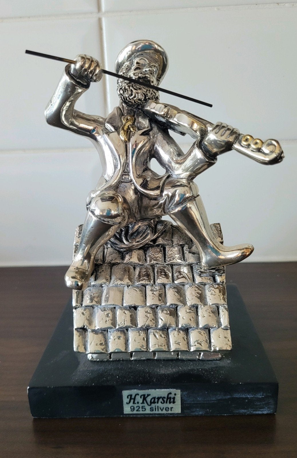 H. Karshi 925 Sterling Zilver Fiddler on the Roof Sculptuur, Zilver, Minder dan 20 cm, Ophalen of Verzenden, Gemerkt