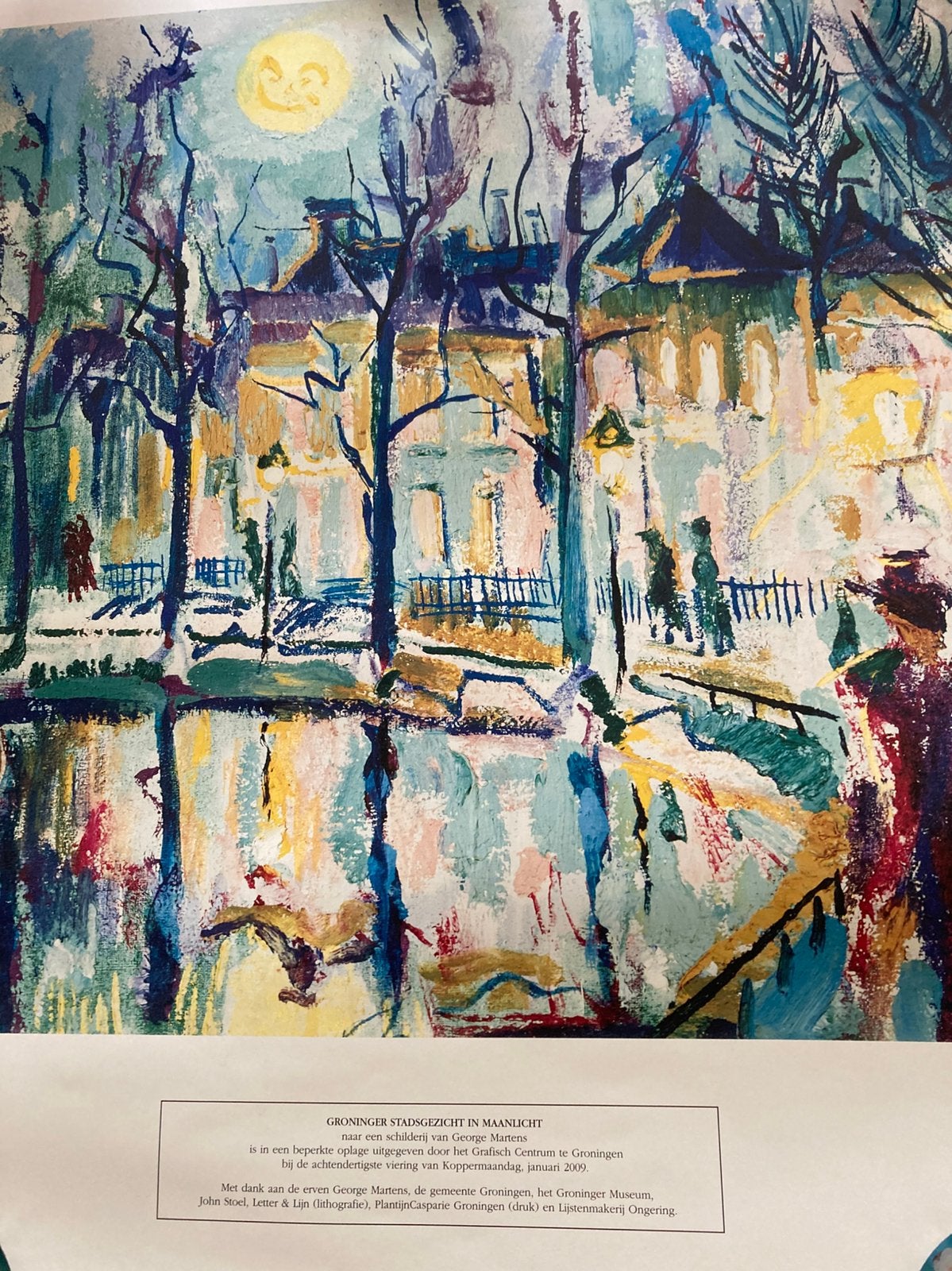 Koppermaandagprent 2009 Groninger stadsgezicht in maanlicht, Antiek en Kunst, Kunst | Litho's en Zeefdrukken, Ophalen, Landschappen