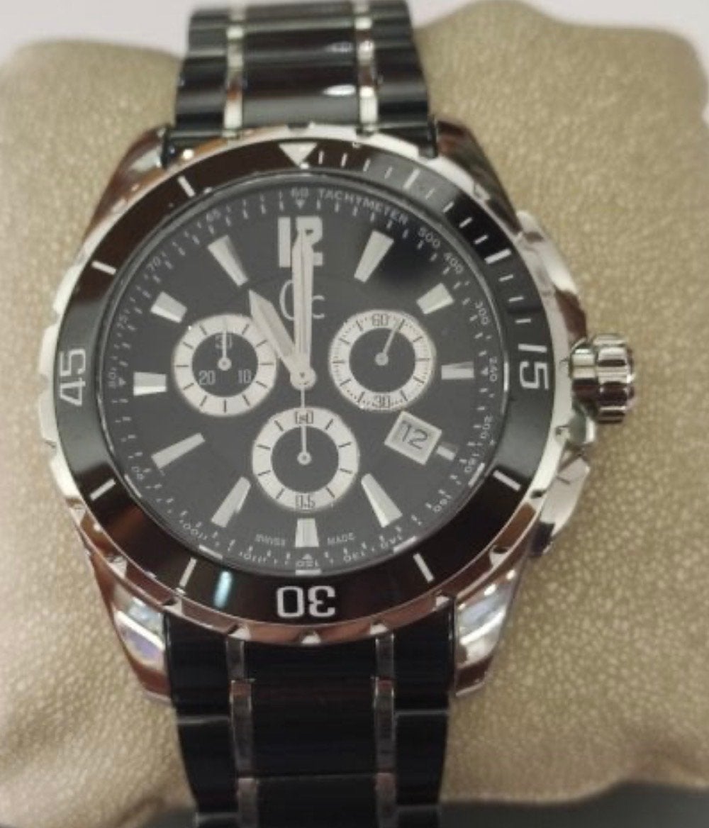 GC Chronograaf Herenhorloge Zwart/Zilver Gc76002G2S/04, Overige merken, Gebruikt, Staal, Polshorloge