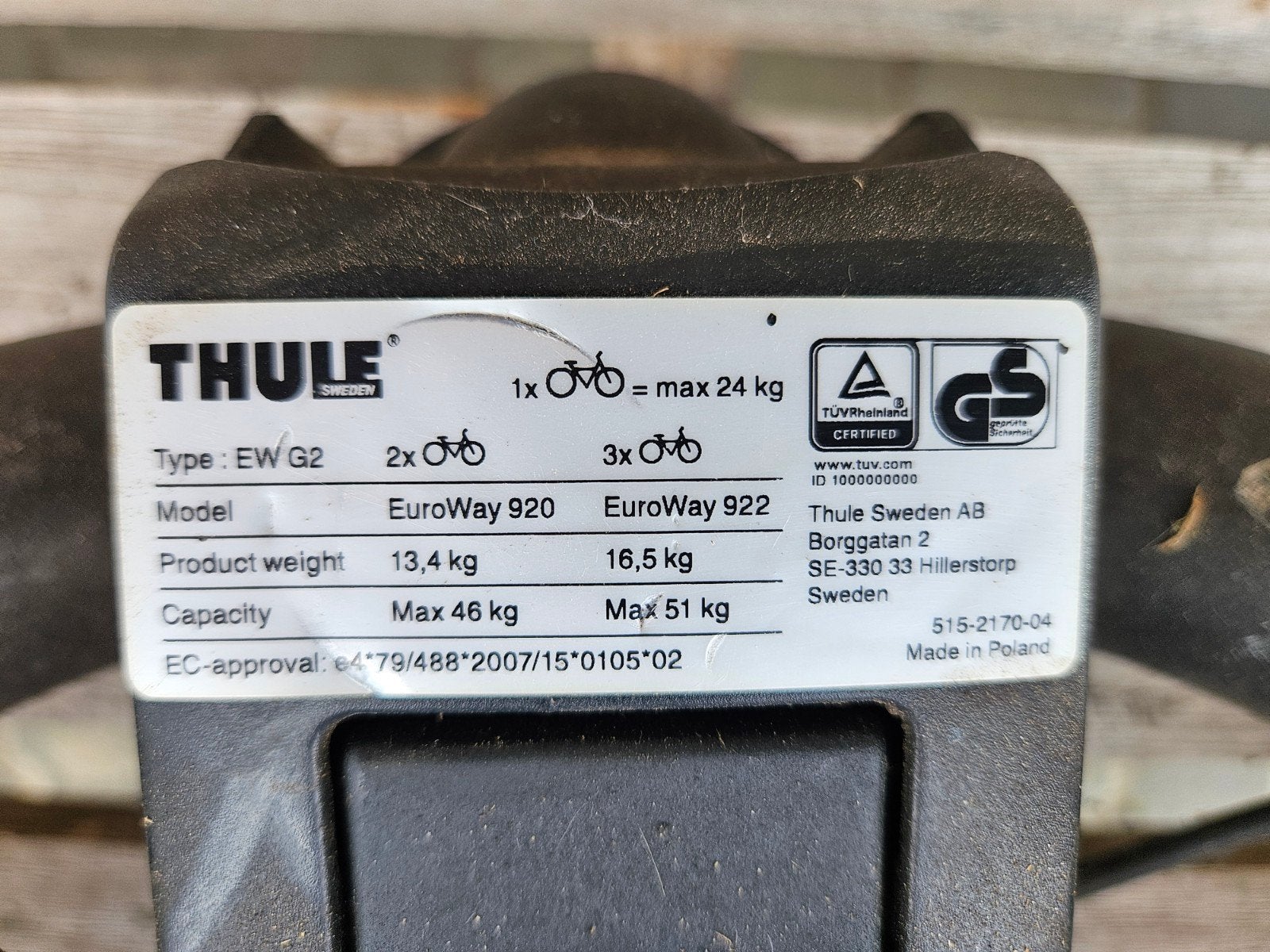 Thule EuroWay G2 920 Trekhaak Fietsendrager (2 fietsen), Auto diversen, Ophalen, 2 fietsen, Gebruikt, Trekhaakdrager