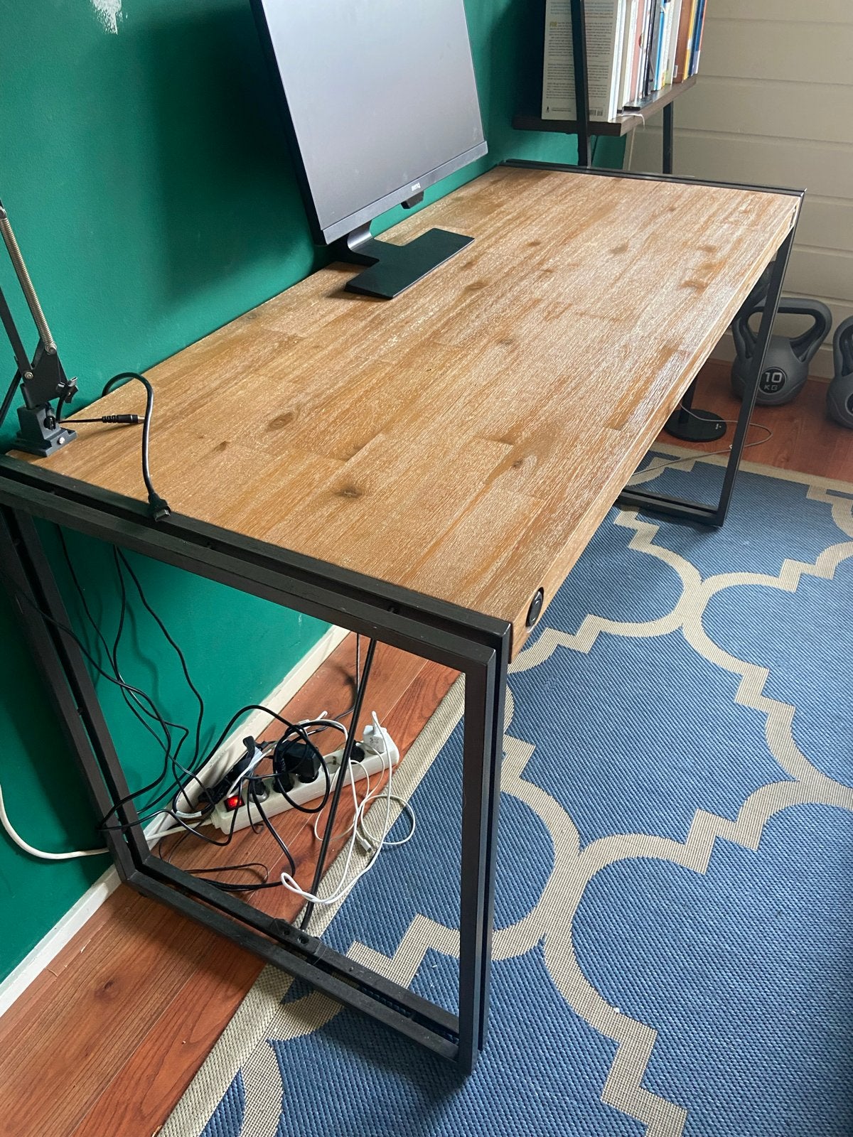 Industrieel bureau hout met metaal 60x140,5, Huis en Inrichting, Bureaus, Industrieel, Ophalen, Gebruikt, Hout
