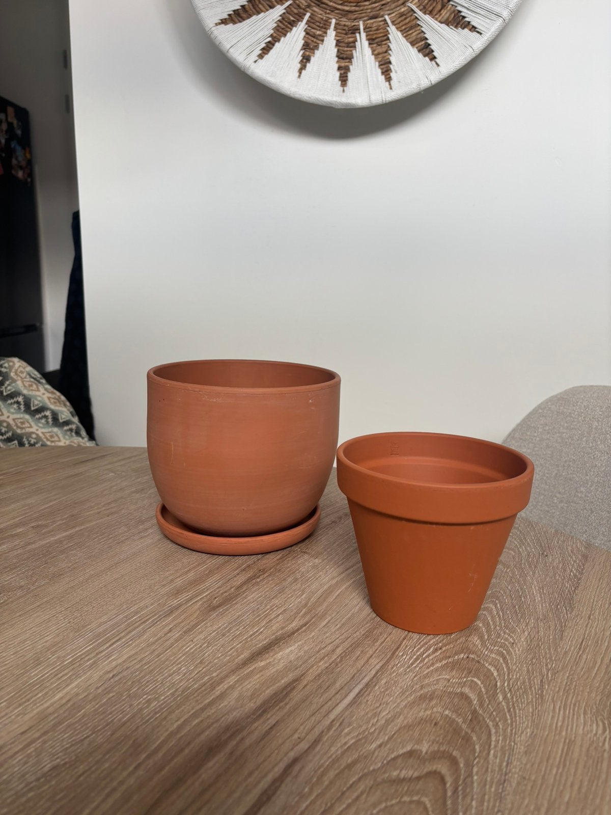 Twee terracotta potjes, Tuin en Terras, Bloempotten, Ophalen, Gebruikt