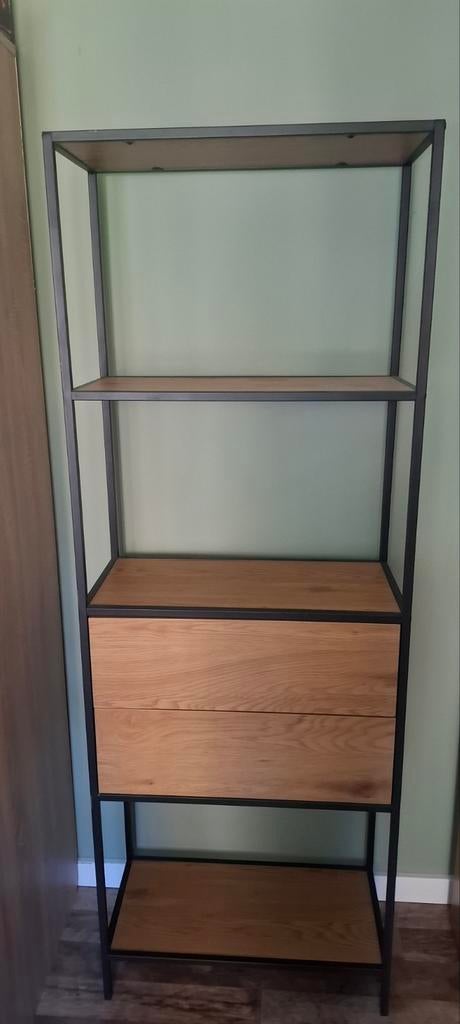 Industriële boekenkast met lades en planken, Met plank(en), Gebruikt, 50 tot 100 cm, 25 tot 50 cm