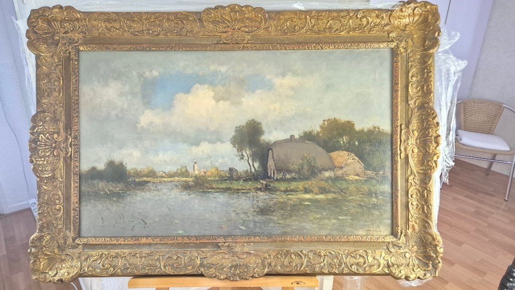 gezicht op Nieuwkoop - Aris Knikker (Dutch, 1887-1962), Antiek en Kunst, Ophalen of Verzenden, Oud hollands, Landschap