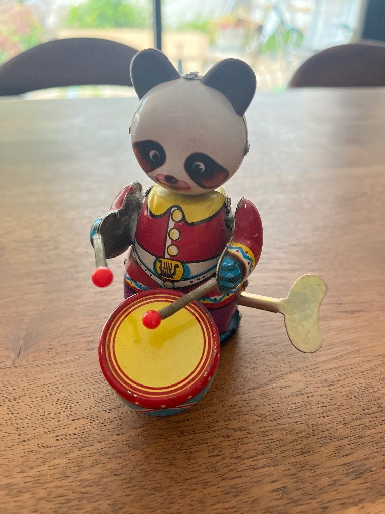 Vintage Opwindbaar Panda Speelgoed met Trommel, Antiek en Kunst, Antiek | Speelgoed, Ophalen