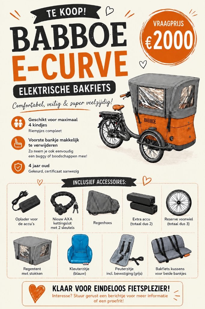 Electrische bakfiets met veel accessoires, 4 kinderen of meer, Zo goed als nieuw, Elektrisch, Trommelrem