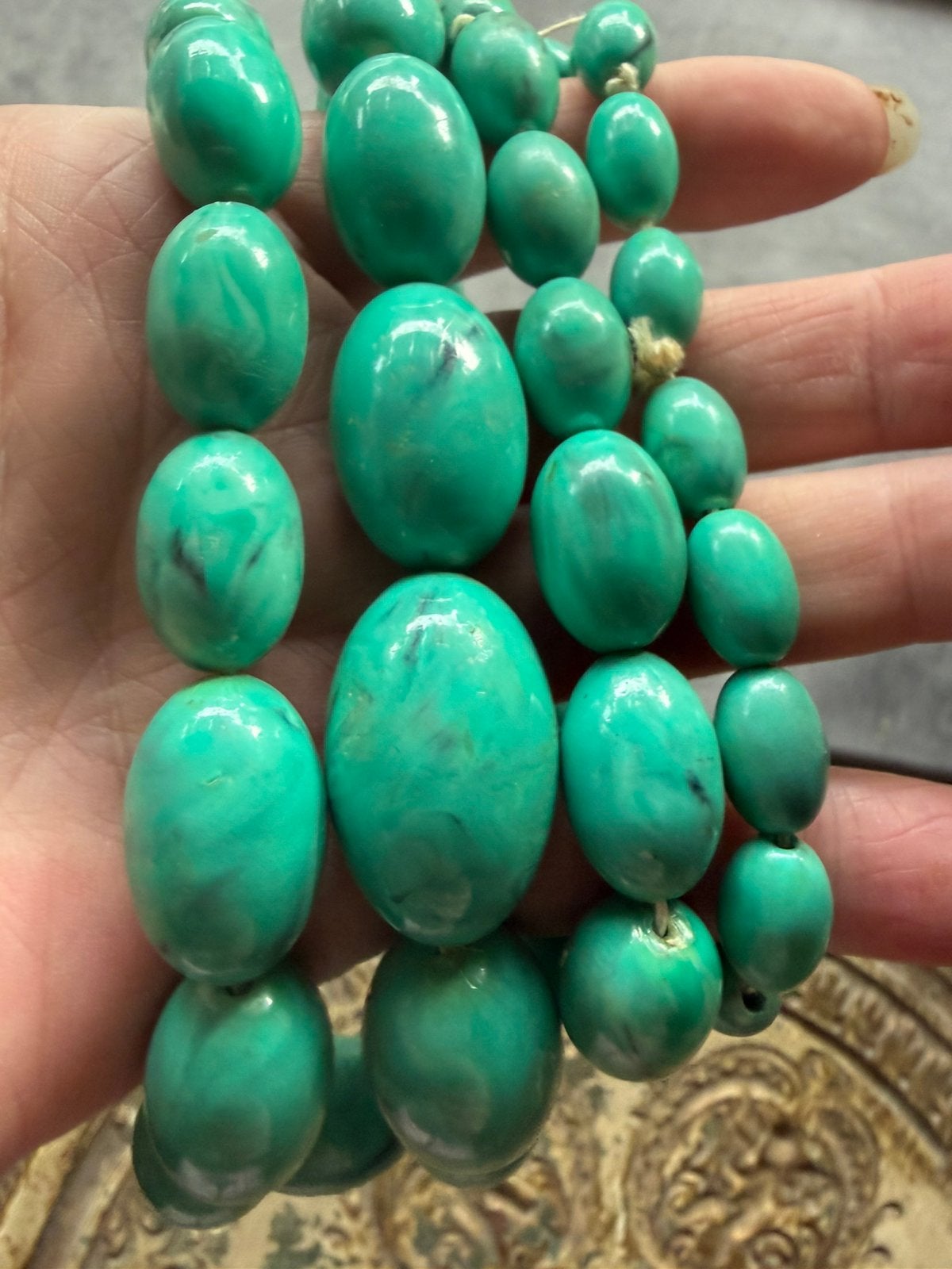 Bakeliet ketting turquoise, Verzenden, Gebruikt, Overige kleuren, Overige materialen