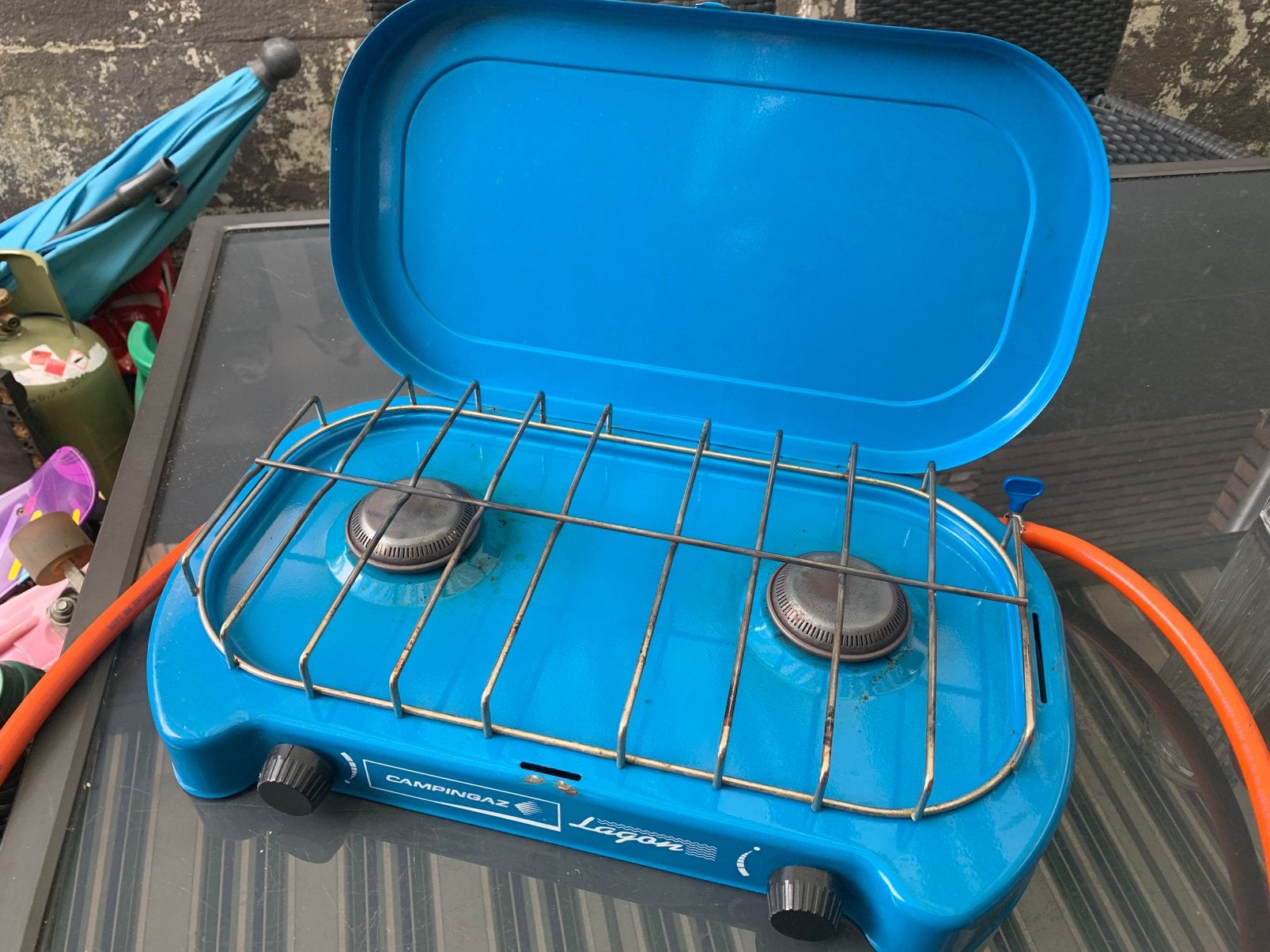 Kookplaat campingaz lagon met accessoires o.a (drukregelaar), Ophalen, Zo goed als nieuw