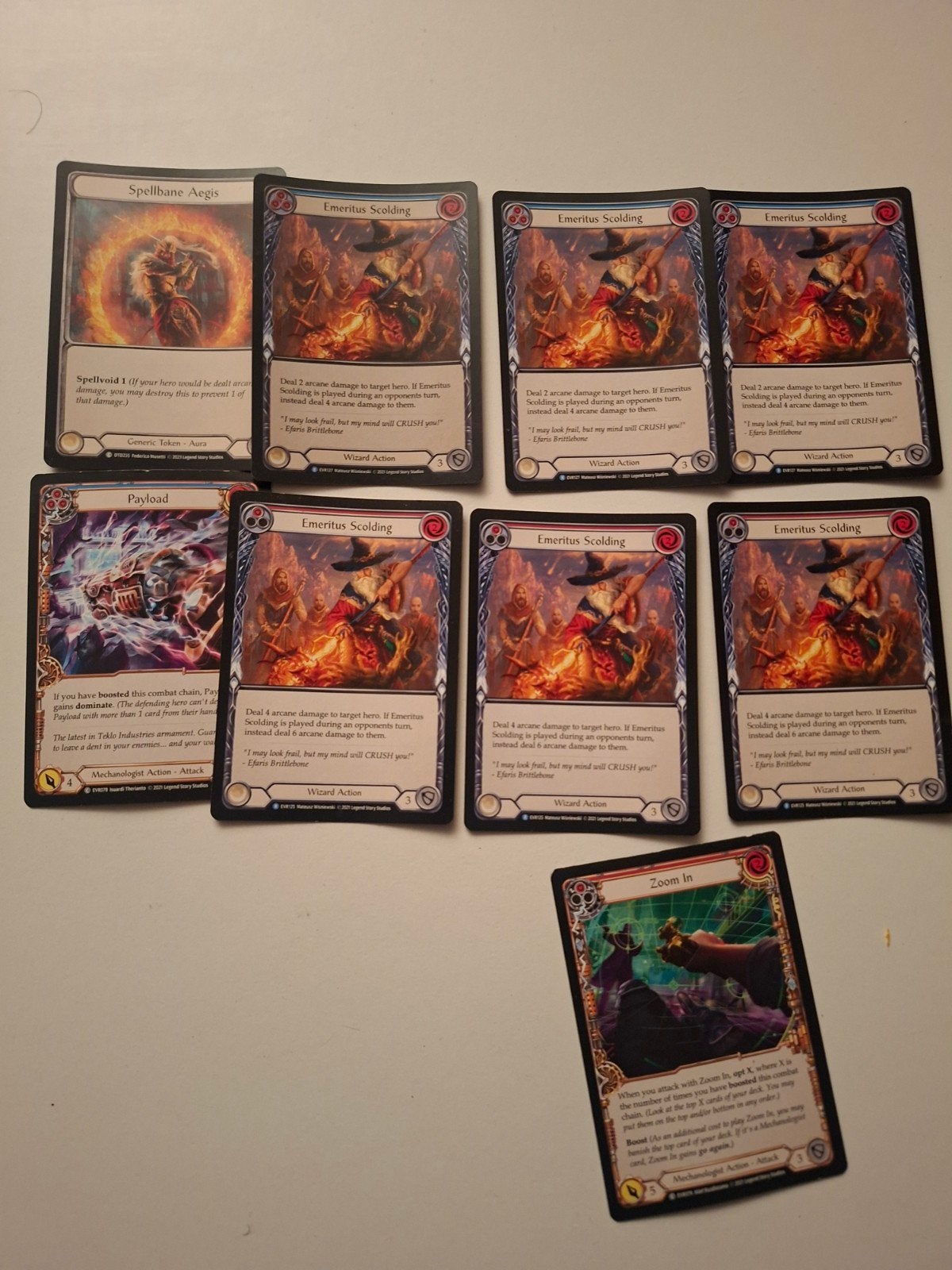 9 Flesh and Blood TCG Kaarten Spellblade Aegis Emeritus Scol, Ophalen, Zo goed als nieuw, Meerdere kaarten