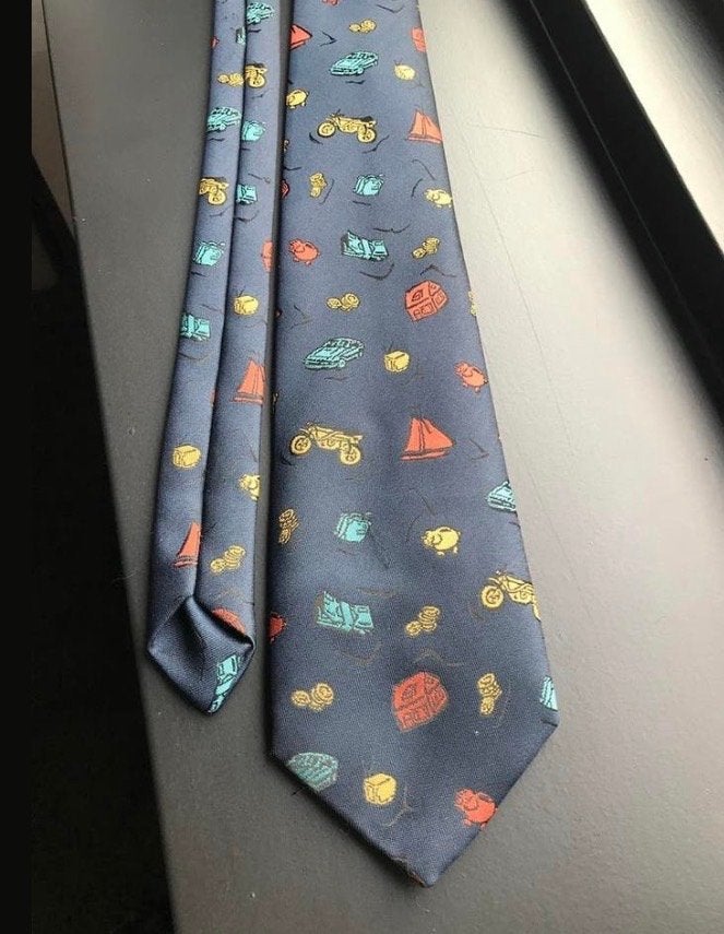 Cravat Club Blauwe Stropdas met Huis/Boot/Auto/Geld Patroon, Ophalen of Verzenden, Zo goed als nieuw, Blauw, Met patroon