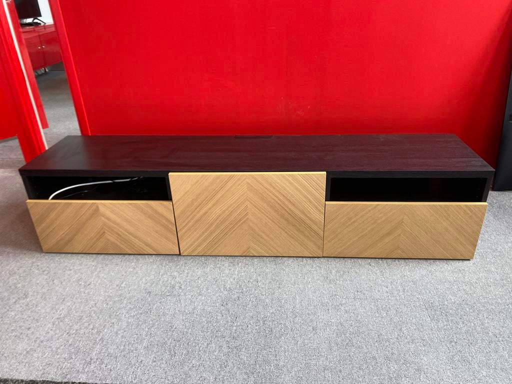 EKET tv-meubel – antraciet met eiken (175x35x35 cm), Huis en Inrichting, Kasten | Televisiemeubels, Ophalen, Eikenhout, 150 tot 200 cm