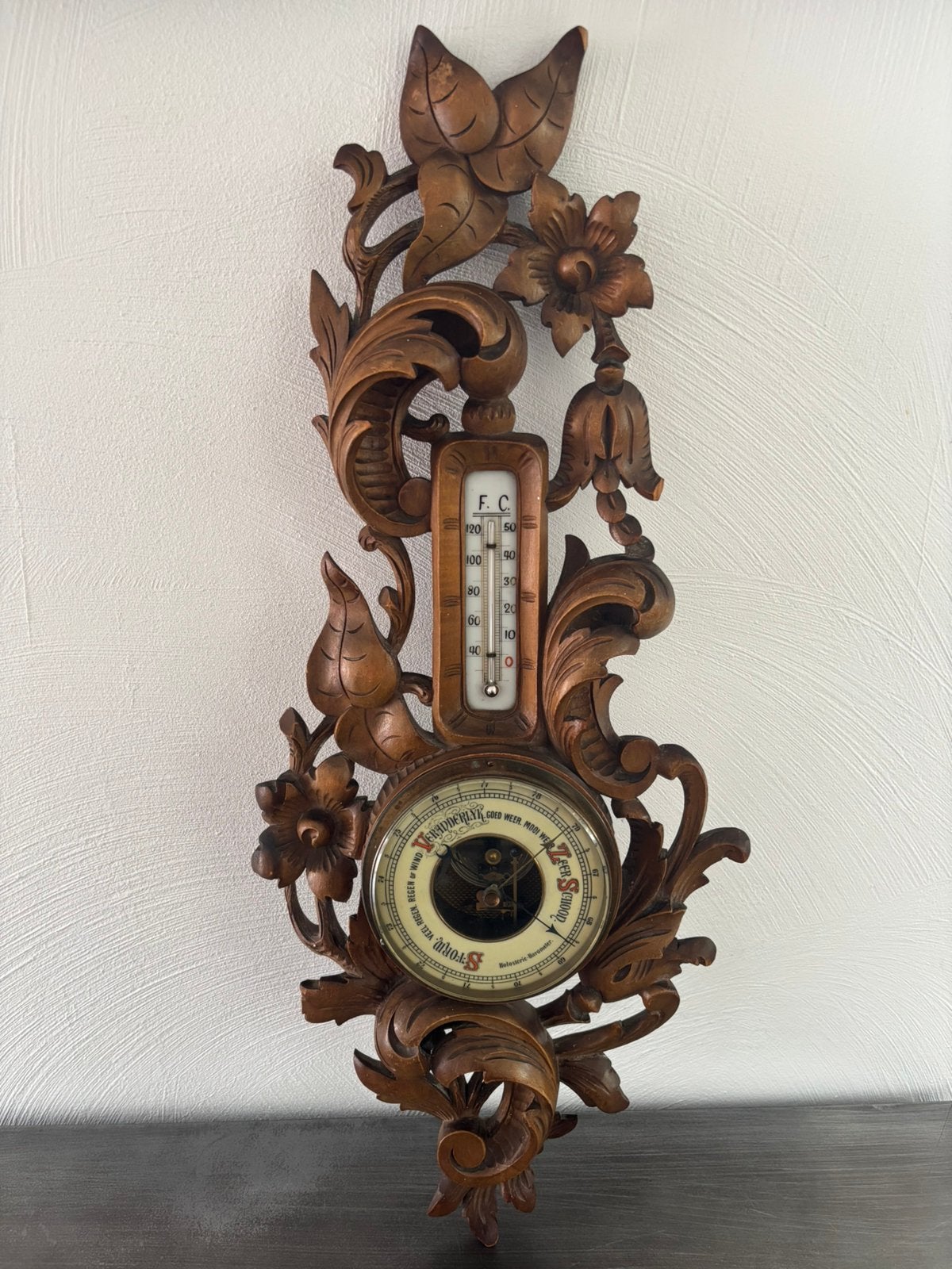 Prachtige antieke barometer/weerstation -zwart woud stijl, Audio, Tv en Foto, Weerstations en Barometers, Ophalen of Verzenden