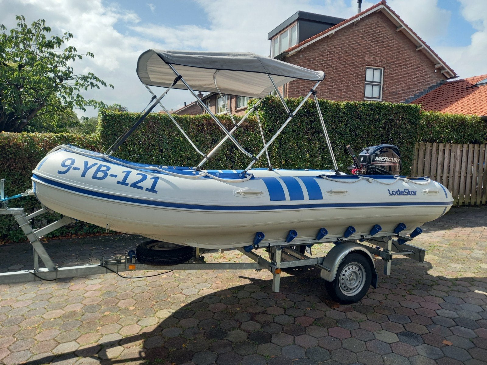complete Lodestar 430 Trimax 30pk Mercury 4takt op trailer, Watersport en Boten, Ophalen, Airdeck, Gebruikt, Zonnedek