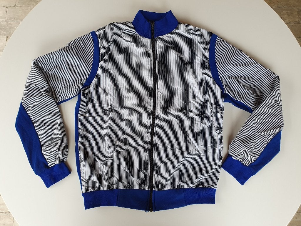 Vintage blauw-witte wielerjas (Wal-Mar Sport, W.M.S, maat 4), Sport en Fitness, Wielrennen, Ophalen of Verzenden, Gebruikt, Kleding