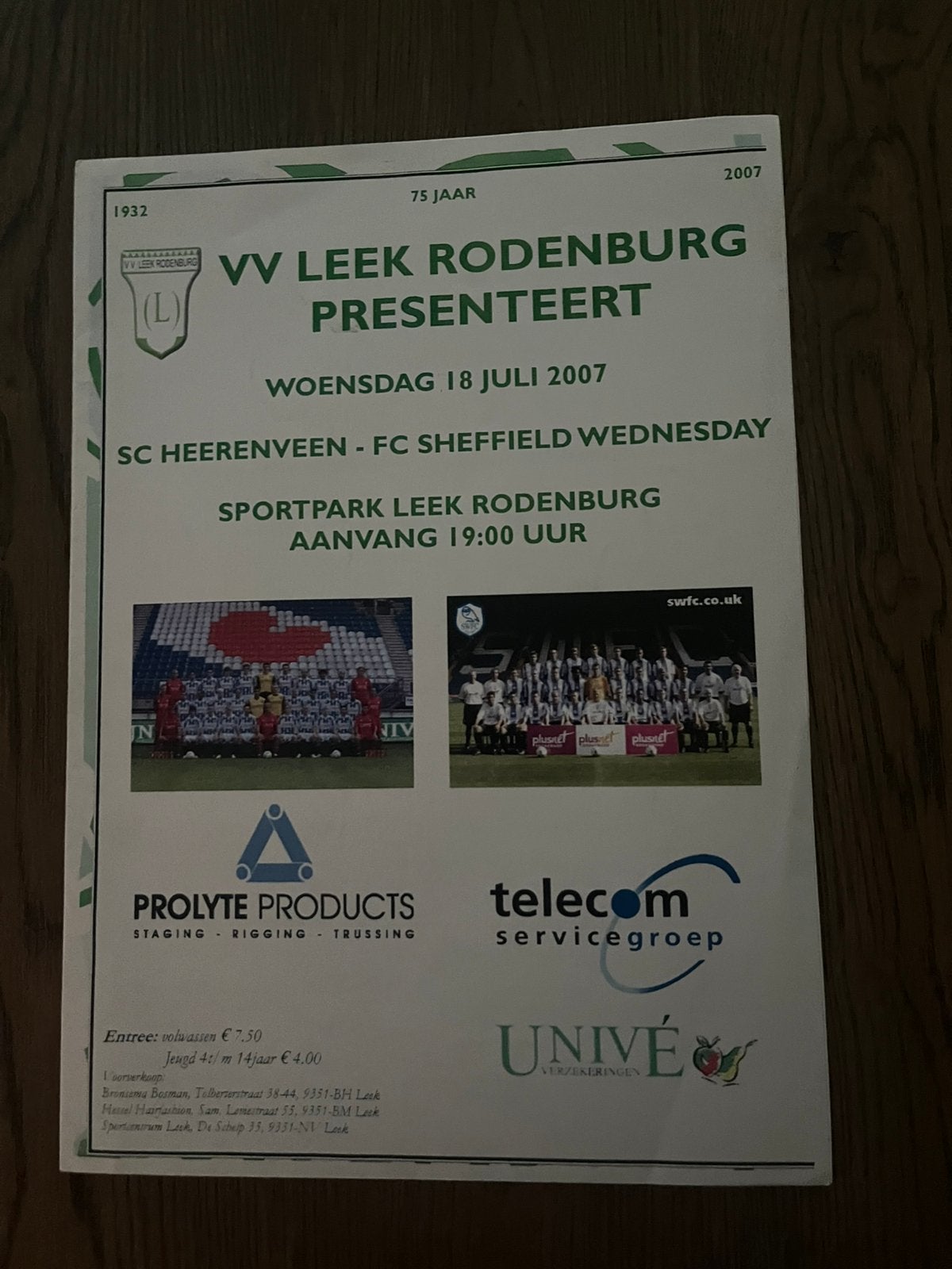 PROGRAMMABOEKJE HEERENVEEN-SHEFFIELD UNITED 2007, Ophalen of Verzenden, Zo goed als nieuw, Overige binnenlandse clubs, Overige typen