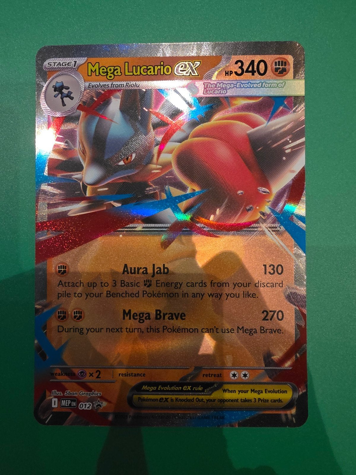 Mega Lucario EX Pokémon Kaart Jumbo 012, Ophalen of Verzenden, Zo goed als nieuw, Losse kaart, Foil