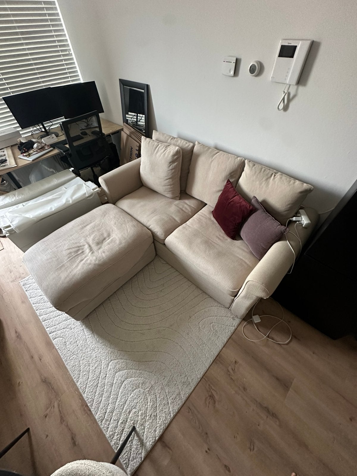 IKEA GRÖNLID 2-zits slaapbank met losse poef – beige, Ophalen, Gebruikt, Tweepersoons, Beige