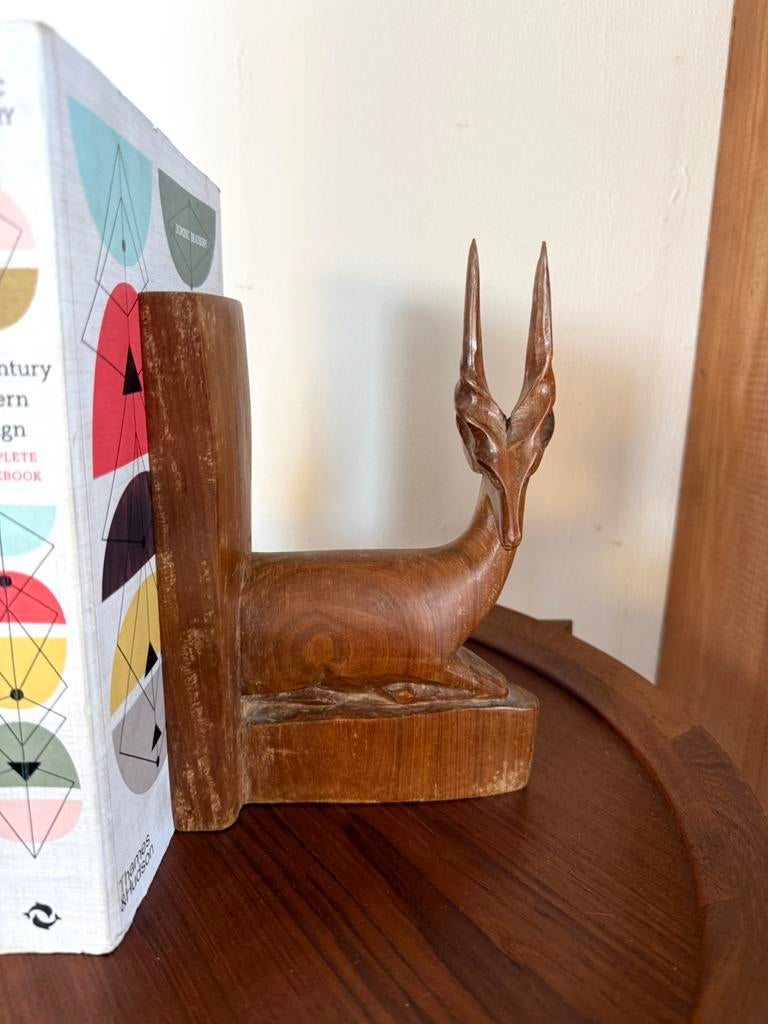 2x vintage teakhouten Antilope boekensteunen ‘60, Ophalen of Verzenden, Zo goed als nieuw
