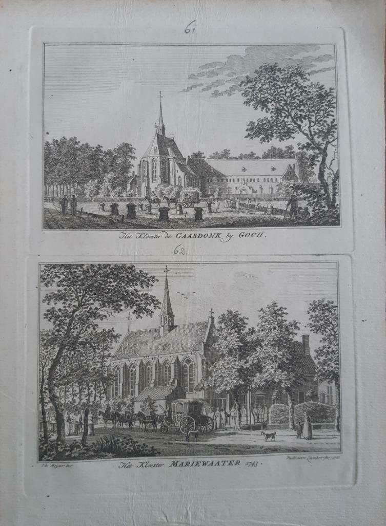 61-62/ Klooster Gaasdonk + Mariewaater Goch  Gravure 1792, Antiek en Kunst, Ophalen of Verzenden