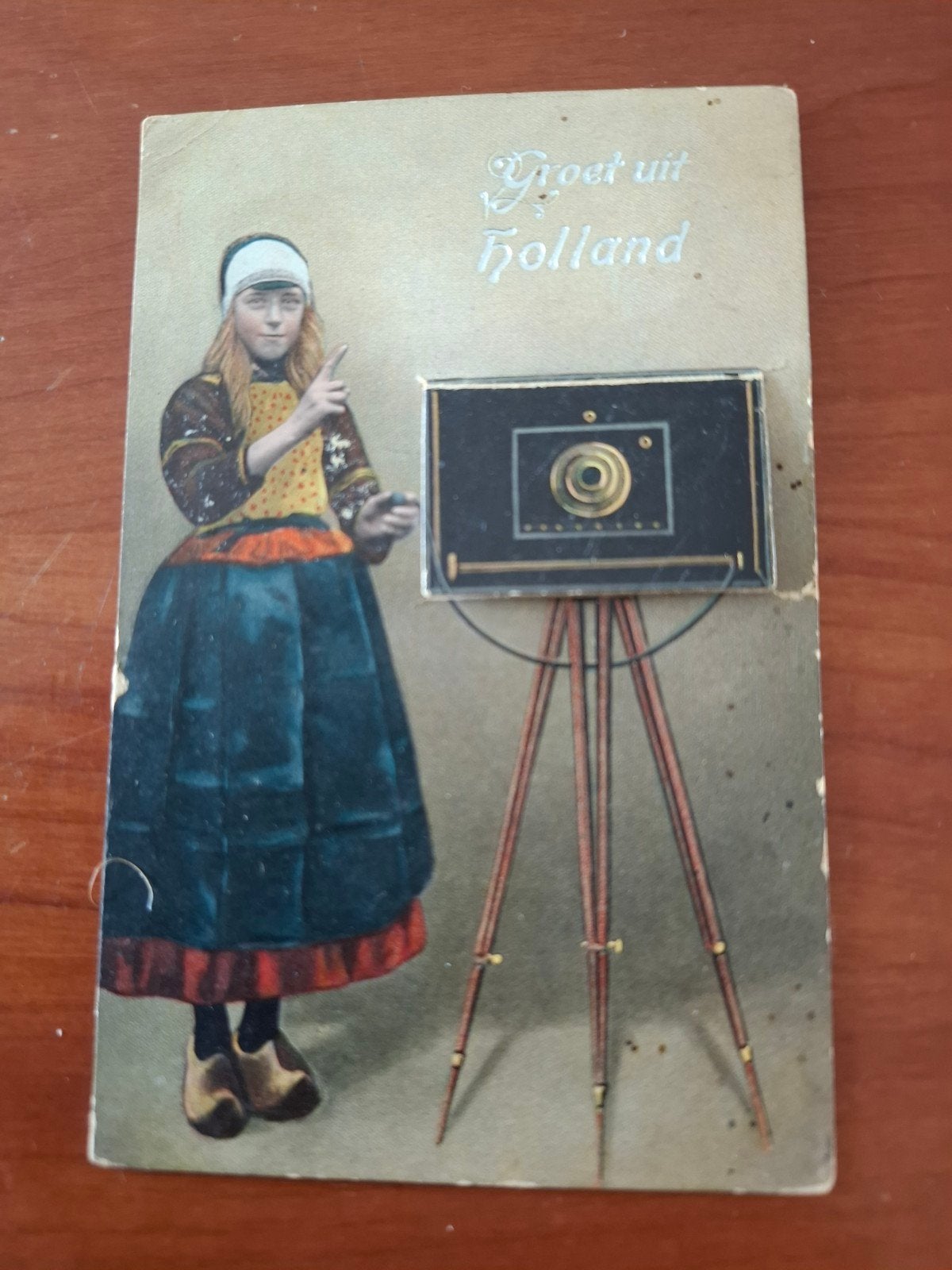 foto camera klepjeskaart 'Groet uit Holland' met molen, Verzamelen, Ansichtkaarten | Nederland, Ophalen of Verzenden, Voor 1920