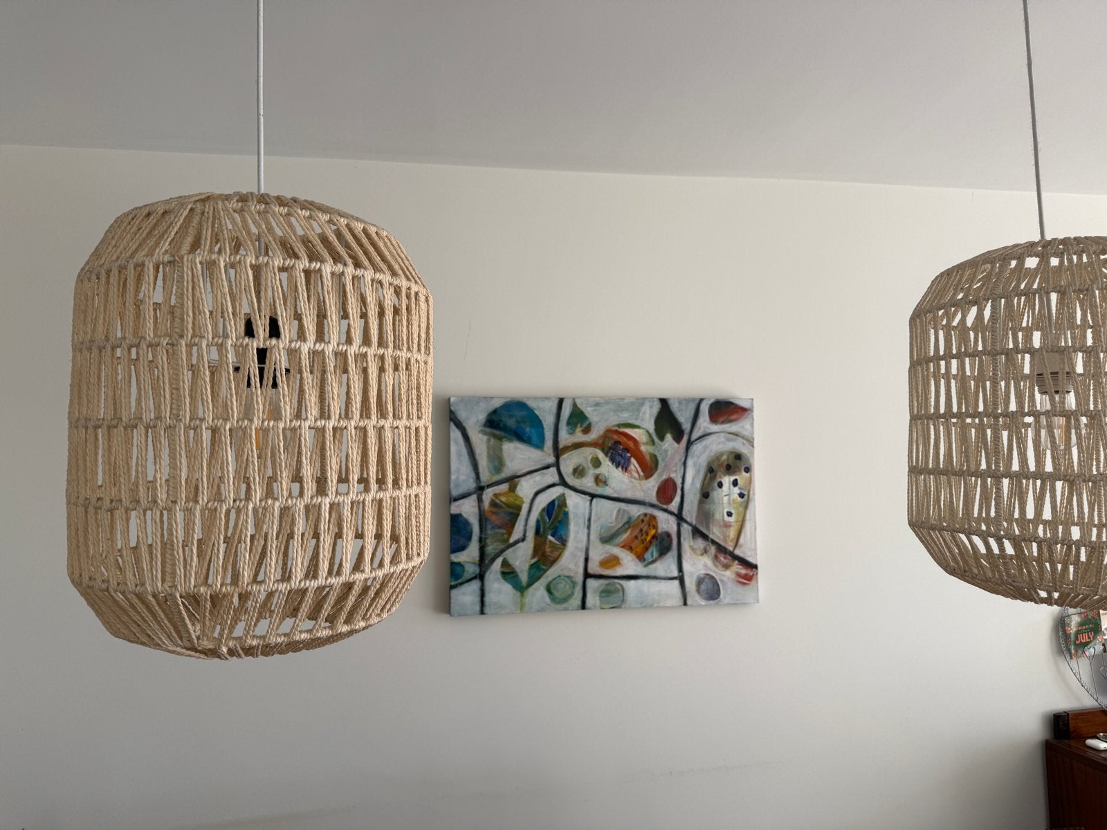 Hanglampen van touw - set van 2, Ophalen, Zo goed als nieuw, Natuurlijk materiaal, E27 (groot)