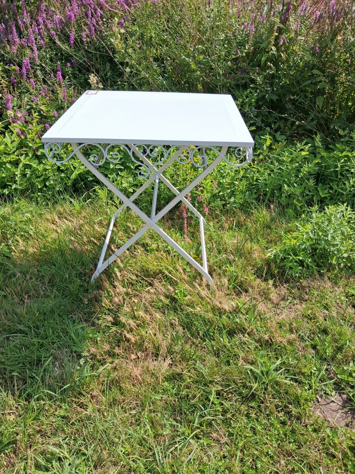 franse tuintafel metaal 71x71cm. onderstel inklapbaar, Ophalen, Campingstoel