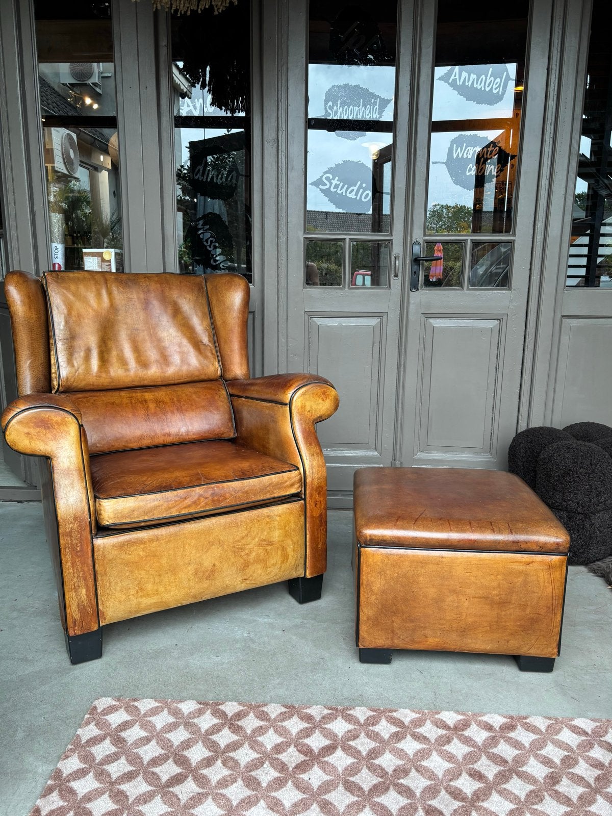 Antieke Lounge Atelier London Fauteuil & Hocker, Ophalen of Verzenden
