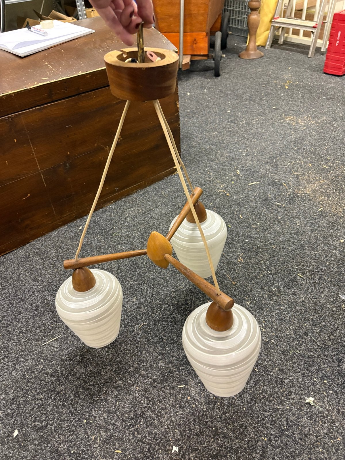 Vintage Boomerang/Cascade Hanglamp - Teak & Opaalglas, Ophalen
