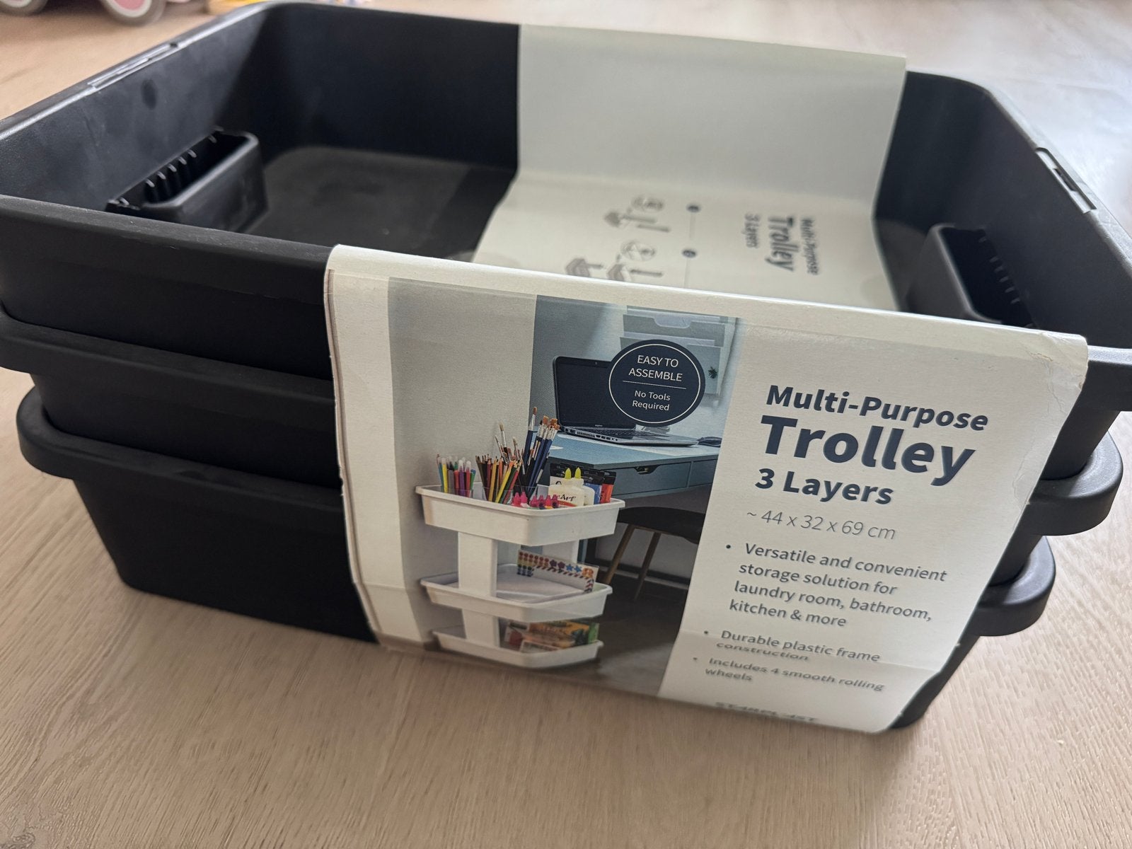 (NIEUW) Multifunctionele trolley met 3 lagen - Zwart, Zwart, Nieuw, Kunststof, Ophalen of Verzenden