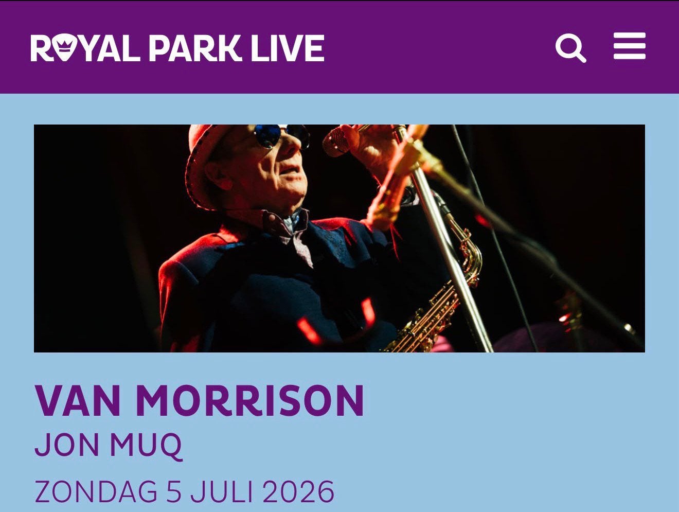 Van Morrison 2 kaarten Royal Park 5 juli 50 euro  (incl P.), Tickets en Kaartjes, Twee personen, Juli