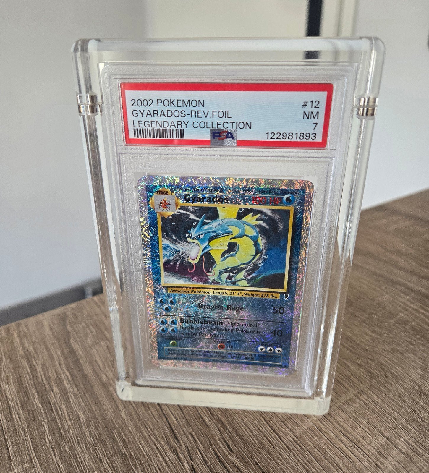 Legendary collection Gyarados psa 7  Reverse Holo incl acryl, Ophalen of Verzenden, Zo goed als nieuw, Losse kaart, Foil