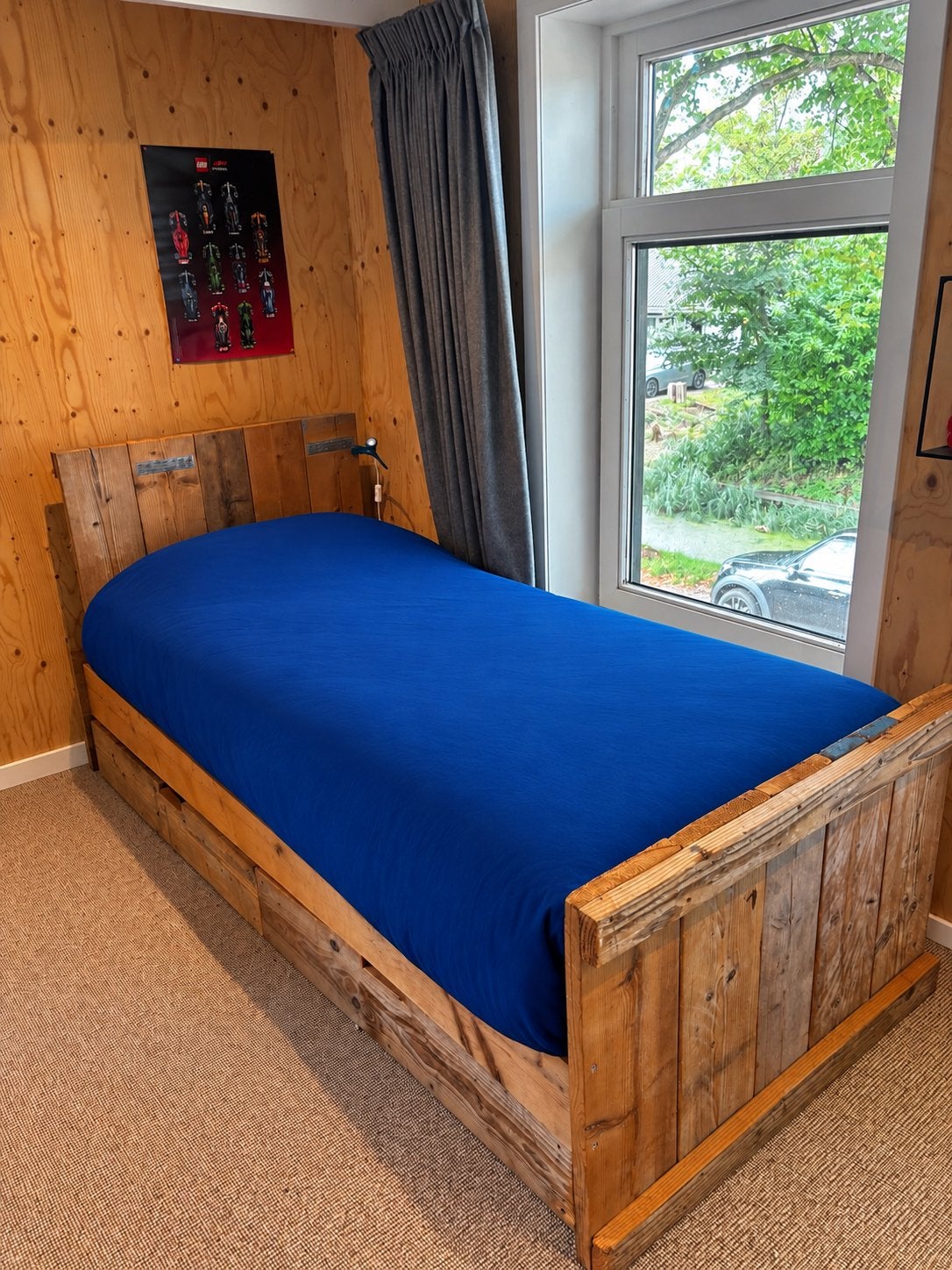 Stoer Steigerhouten bed!, Ophalen, Gebruikt, 90 cm, Eenpersoons