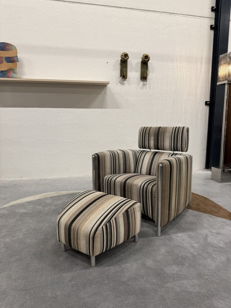 2 Leolux Goncharov Fauteuils strips Brown stof design Stoel, Leolux, Info@leolux.nl, 75 tot 100 cm, Ophalen of Verzenden