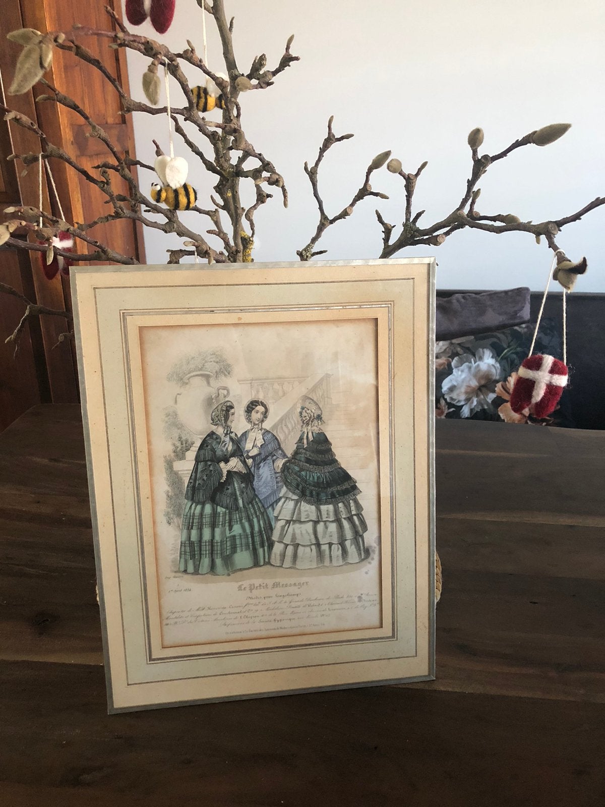 💝 Antiek mode prent achter glas - LE PETIT MESSAGER - 1854, Ophalen of Verzenden