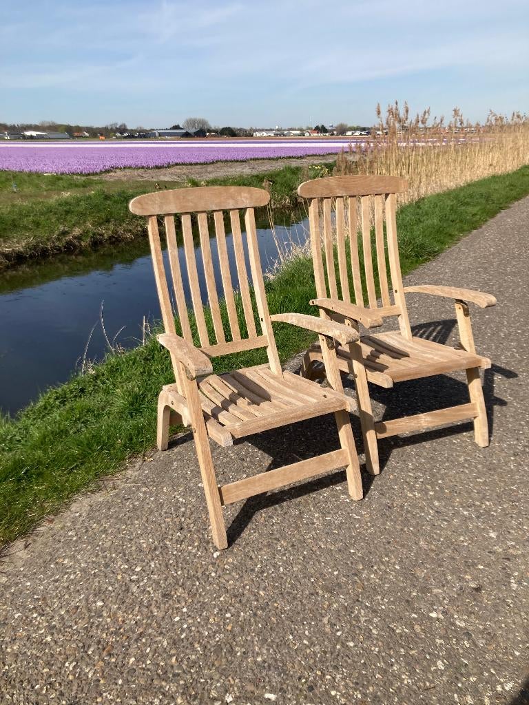 2 of 4 klassieke Engelse garden lounge chairs als NIEUW, Teakhout, Zo goed als nieuw, Loungeset, Stoel