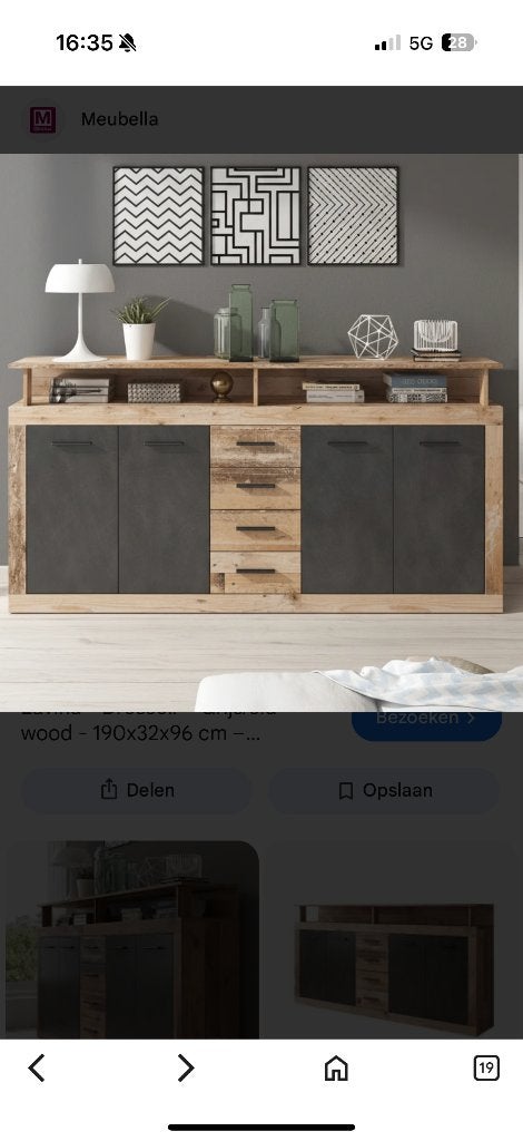 Dressoir Lavina - Grijs - Old wood, Ophalen, 150 tot 200 cm, Zo goed als nieuw, 25 tot 50 cm