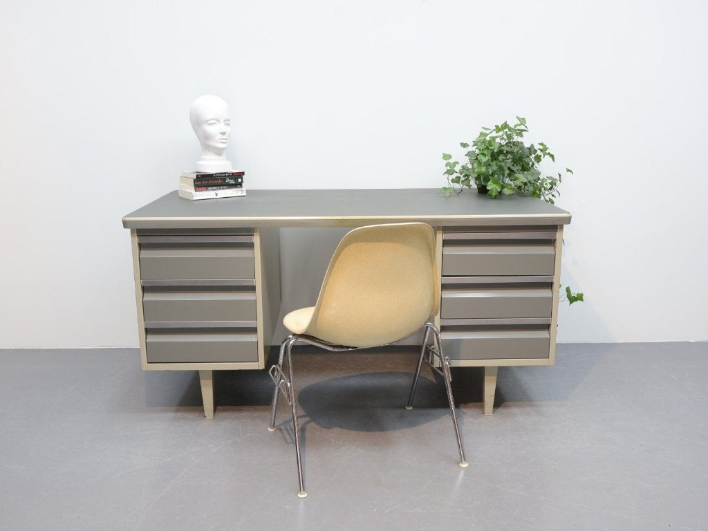Vintage bureau industrieel 6 lades, Ophalen, Gebruikt, Metaal, Industrieel