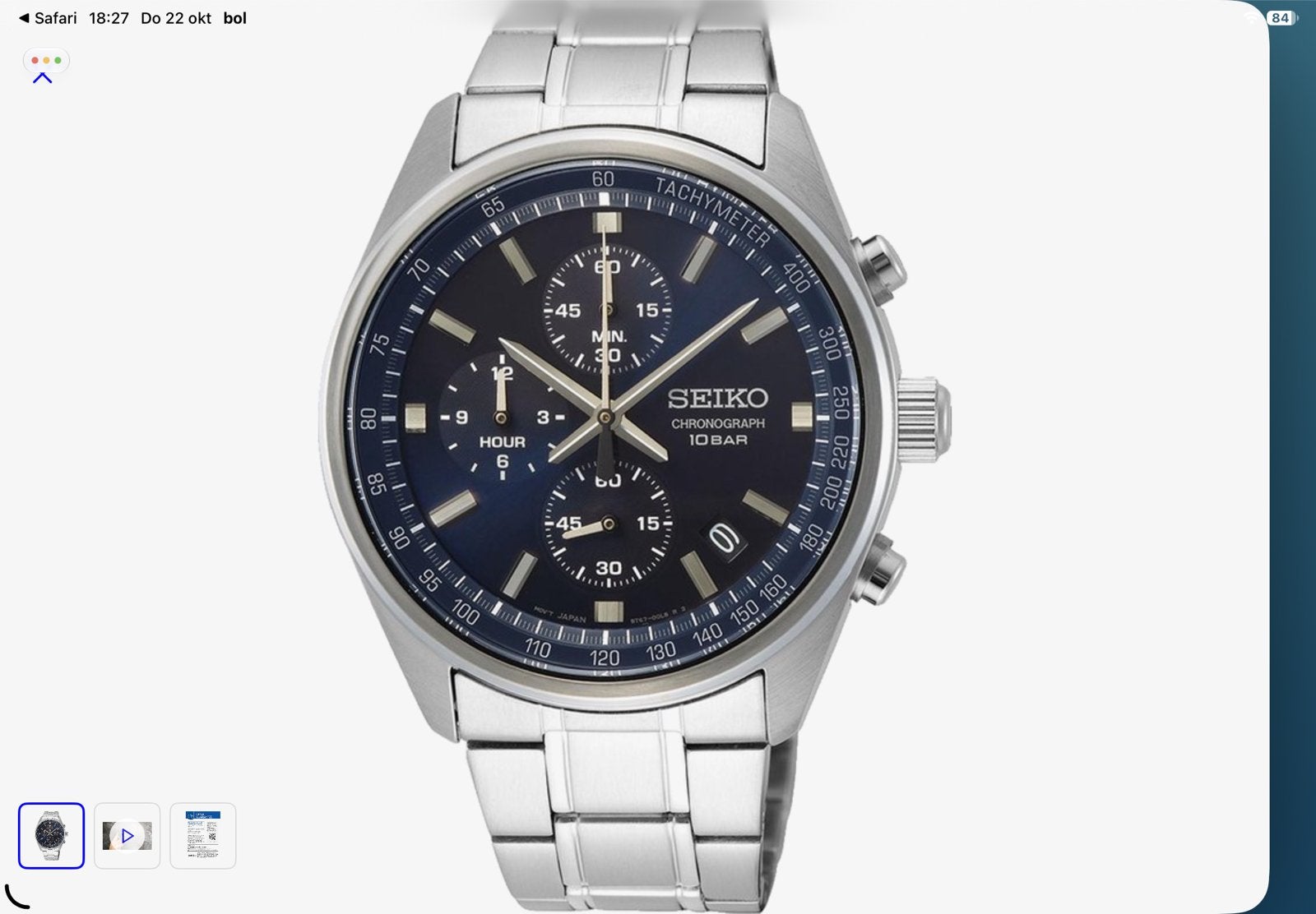 Seiko Chronograaf 10 BAR Herenhorloge - Zo goed als nieuw, Seiko, Staal, Verzenden, Polshorloge