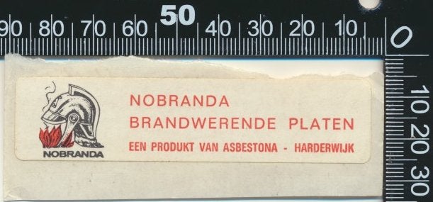 Sticker: Nobranda - Brandwerende platen - Harderwijk (2), Verzenden, Zo goed als nieuw, Bedrijf of Vereniging