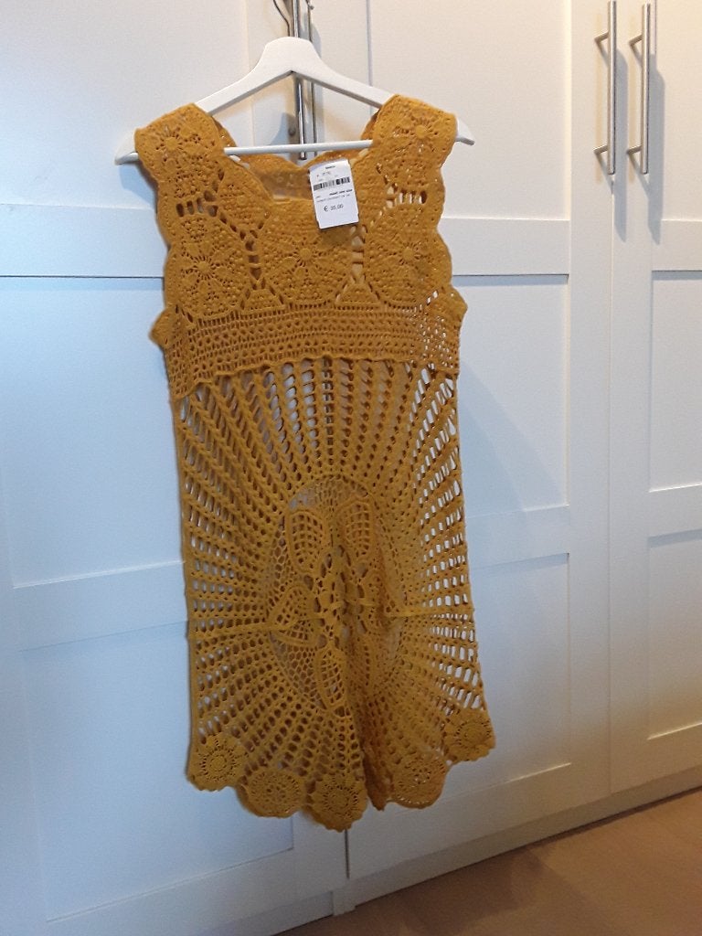 Okergeel gehaakt tuniek, Kleding | Dames, Blouses en Tunieken, Ophalen, Nieuw, Maat 38/40 (M), Geel